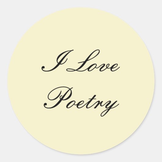 I Liebe Poesie Round Stickers (Creme & Black) (Vorderseite)