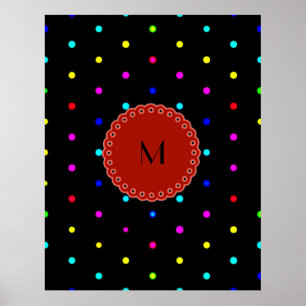 I LIEBE Polka dotiert Farben auf schwarzem Hinterg Poster