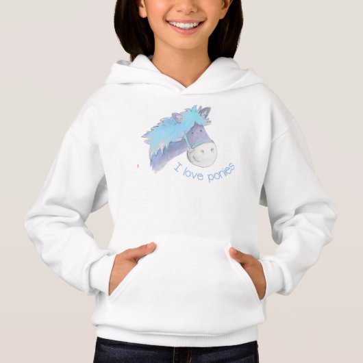 I Liebe Ponys Peter Patter blauen Kunstpferd T - S Hoodie (Vorderseite)