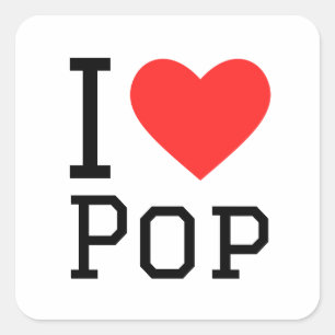 I LIEBE POP QUADRATISCHER AUFKLEBER