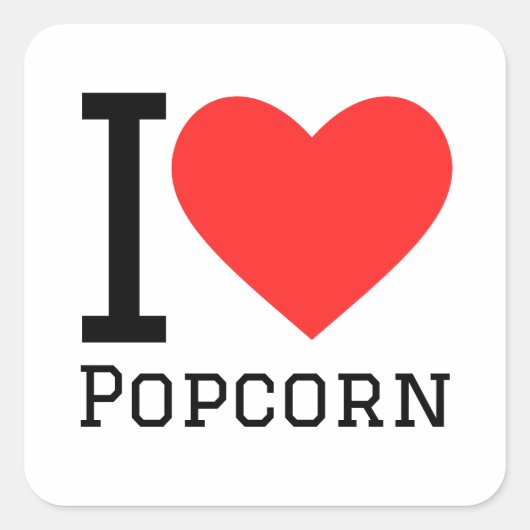 I Liebe Popcorn Quadratischer Aufkleber (Vorderseite)