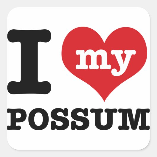 I Liebe possum Quadratischer Aufkleber (Vorderseite)