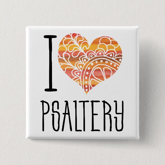 I Liebe Psaltery Orange Mandala Herz Button (Vorderseite)