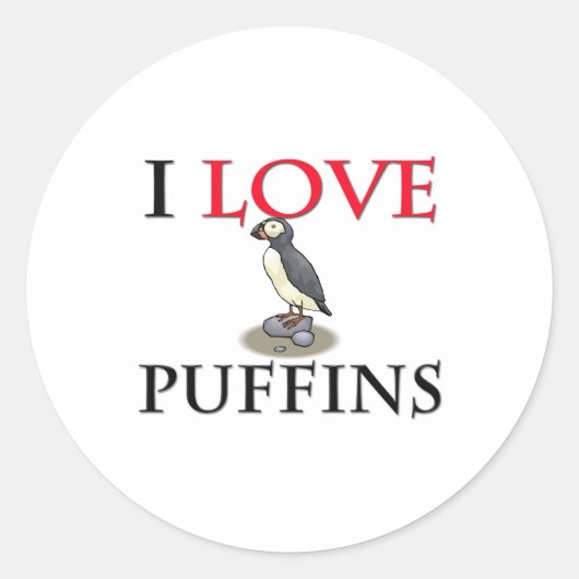 I Liebe Puffins Runder Aufkleber (Vorderseite)