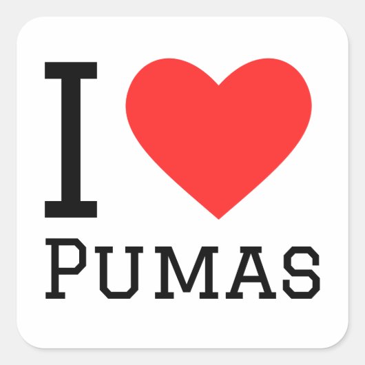 I Liebe Pumas Quadratischer Aufkleber (Vorderseite)