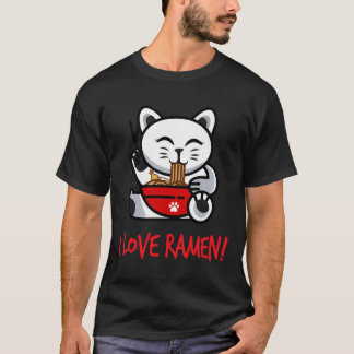 I Liebe Ramen Noodle Cat Women Teen Girls Boys Adu T-Shirt