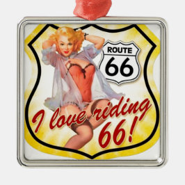 I Liebe Reiten Route 66 Button Up Girl Silbernes Ornament