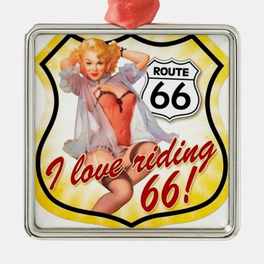 I Liebe Reiten Route 66 Button Up Girl Silbernes Ornament (Vorne)