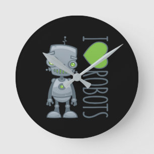 I Liebe Roboter Runde Wanduhr