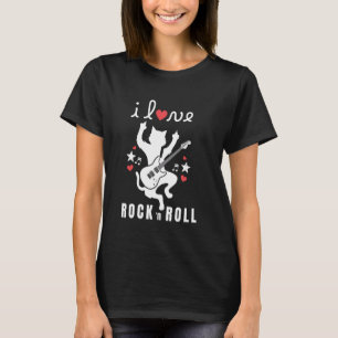 I Liebe Rock and Roll Guitar Cat Rock and Roll Mus T-Shirt