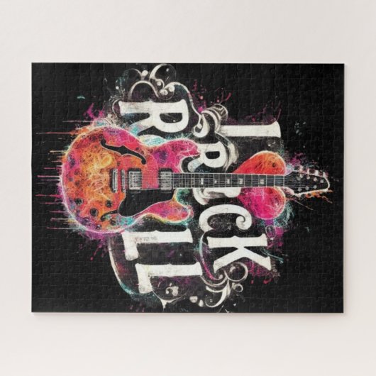 I Liebe Rock'n'Roll Electric Gitarre Malerei Rot Puzzle (Horizontal)
