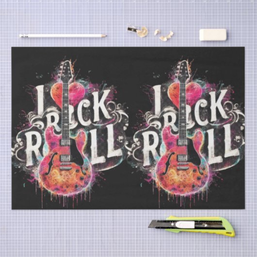 I Liebe Rock'n'Roll Electric Guitar Decoupage Seidenpapier (Handwerk)