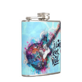 I Liebe Rock'n'Roll Electric Guitar Music Art Blue Flachmann (Rechts)
