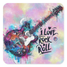 I Liebe Rock'n'Roll Electric Guitar Music Art Blue
