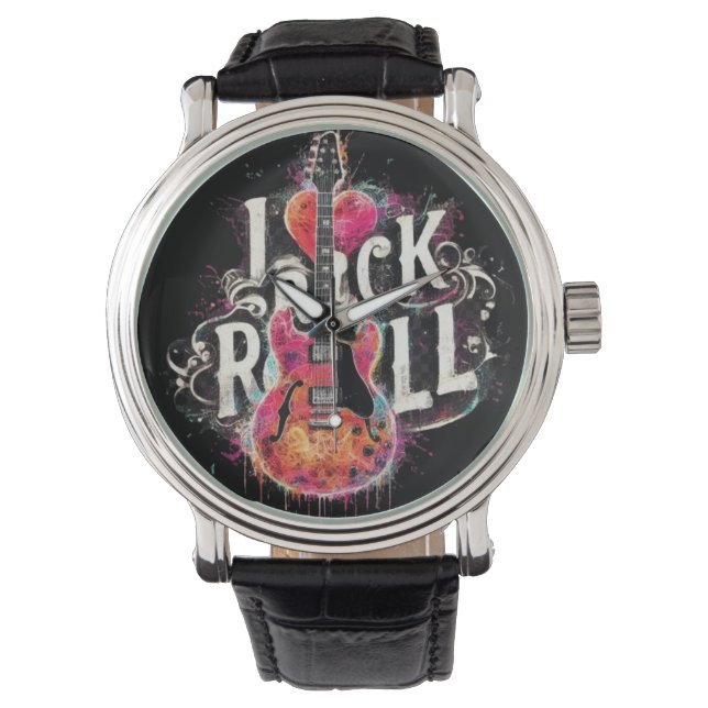 I Liebe Rock'n'Roll Electric Guitar Painting Armbanduhr (Vorderseite)