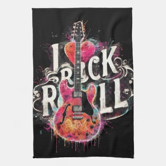 I Liebe Rock'n'Roll Electric Guitar Painting Geschirrtuch (Vertikal)