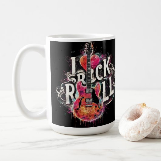 I Liebe Rock'n'Roll Electric Guitar Painting Kaffeetasse (Mit Donut)
