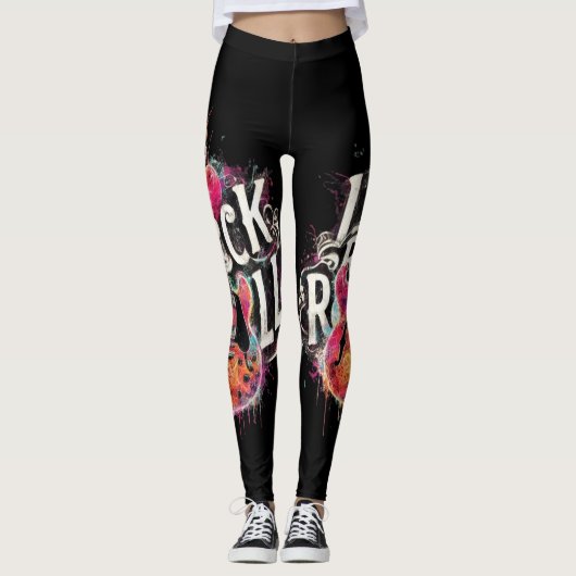 I Liebe Rock'n'Roll Electric Guitar Painting Leggings (Vorderseite)