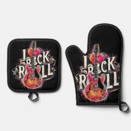 I Liebe Rock'n'Roll Electric Guitar Painting Ofenhandschuh & Topflappen-Set