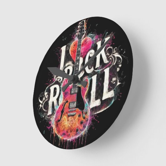 I Liebe Rock'n'Roll Electric Guitar Painting Runde Wanduhr (Winkel)