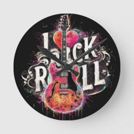 I Liebe Rock'n'Roll Electric Guitar Painting Runde Wanduhr