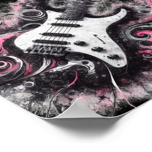 I Liebe Rock'n'Roll Electric Guitar Pink Black Poster (Ecke)