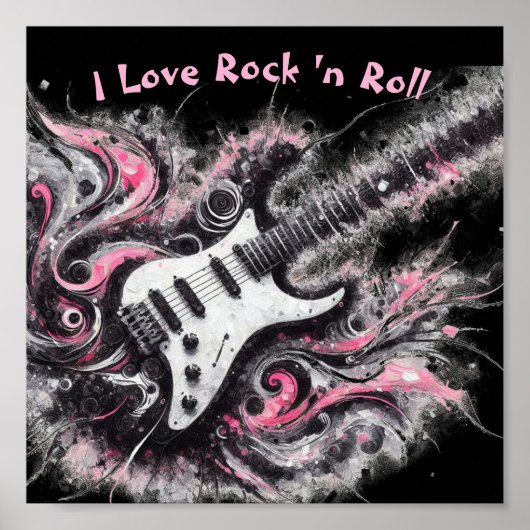 I Liebe Rock'n'Roll Electric Guitar Pink Black Poster (Vorne)