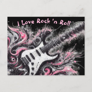 I Liebe Rock'n'Roll Electric Guitar Pink Black Postkarte