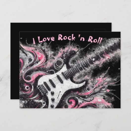 I Liebe Rock'n'Roll Electric Guitar Pink Black Postkarte (Vorne/Hinten)