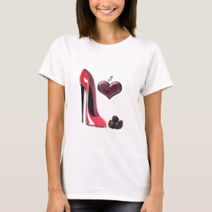 I Liebe-rote Stilett-Schuh-und Schokoladen-Kunst T-Shirt