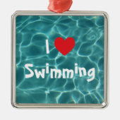 I Liebe Rotes Herz mit Aqua Pool Wasser Silbernes Ornament (Vorne)