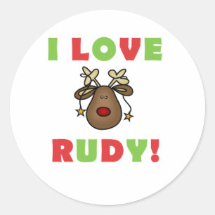 I Liebe Rudy Reindeer Holidays Runder Aufkleber