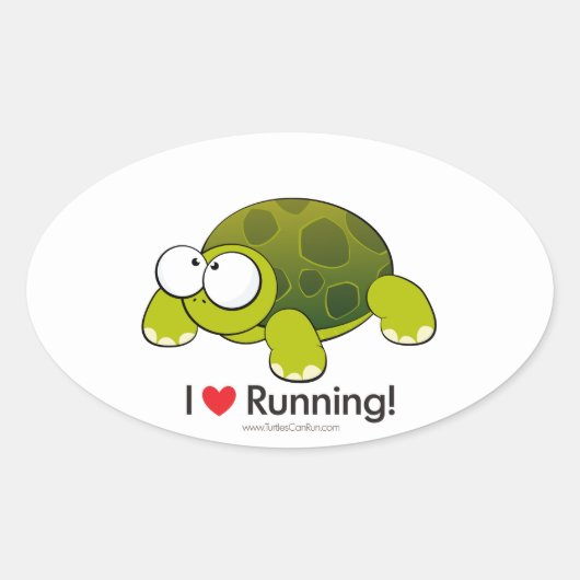 I Liebe Running Turtle Ovaler Aufkleber (Vorderseite)