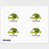 I Liebe Running Turtle Ovaler Aufkleber (Blatt)