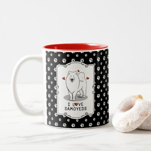 I Liebe Samoyeds - Hund niedliche Herzen Sammie Zweifarbige Tasse (Mit Donut)