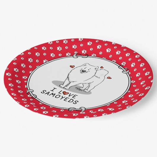 I Liebe Samoyeds - Hunde niedliche Herzen Sammie l Pappteller (Schrägansicht)