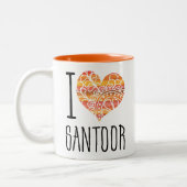 I Liebe Santoor Orange Mandala Herz Zweifarbige Tasse (Links)