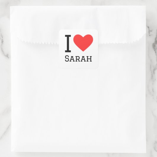 I Liebe Sarah Quadratischer Aufkleber (Tasche)