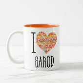 I Liebe Sarod Orange Mandala Heart Zweifarbige Tasse (Links)