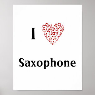 I Liebe Saxophone Rotes Herz Musiknoten Poster