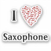 I Liebe Saxophone Rotes Herz Musiknoten Vinyl Aufkleber (Vorderseite)