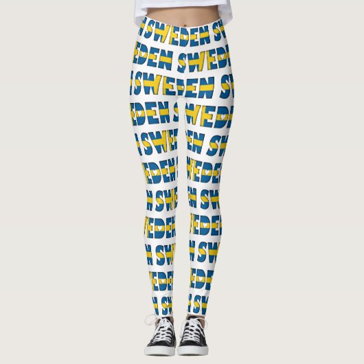 I Liebe Schweden Flaggenfarben Typografie Muster N Leggings (Vorderseite)