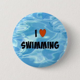 I Liebe Schwimmen - Einladung von blauem Wasser  Button