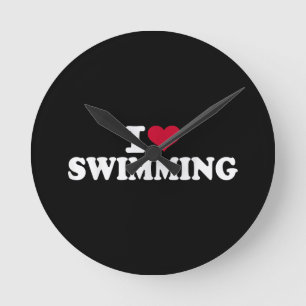 I Liebe schwimmen Runde Wanduhr