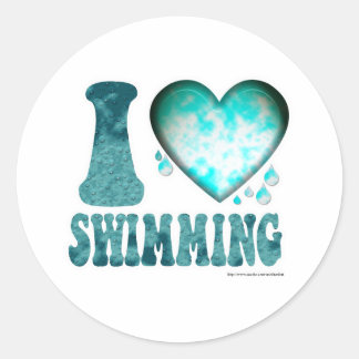 I Liebe Schwimmen Runder Aufkleber