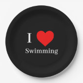 I Liebe Schwimmen Typografie & Rotes Herz Schwarz Pappteller (Vorderseite)