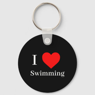 I Liebe Schwimmen Typografie & Rotes Herz Schwarz Schlüsselanhänger