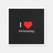 I Liebe Schwimmen Typografie & Rotes Herz Schwarz Serviette (Vorderseite)