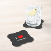 I Liebe Schwimmtypografie & Rotes Herz Dunkelgrau Untersetzer (Vor Ort)