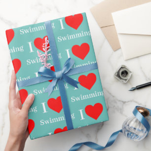 I Liebe Schwimmtypografie & Rotes Herz Minze Grün Geschenkpapier